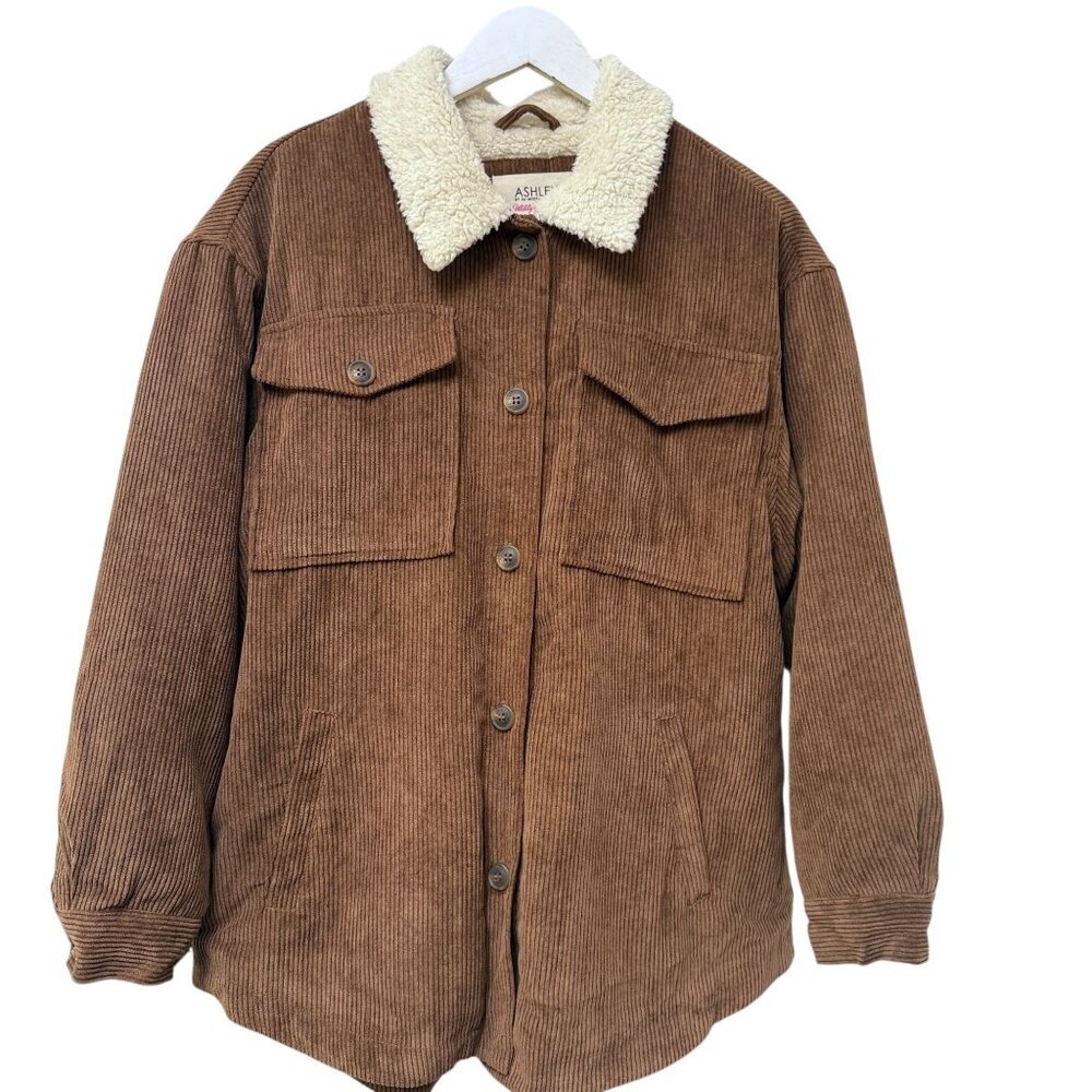 ASHLEY by 26 International Corduroy Sherpa Jacket Brown Size Large Womens Utilit